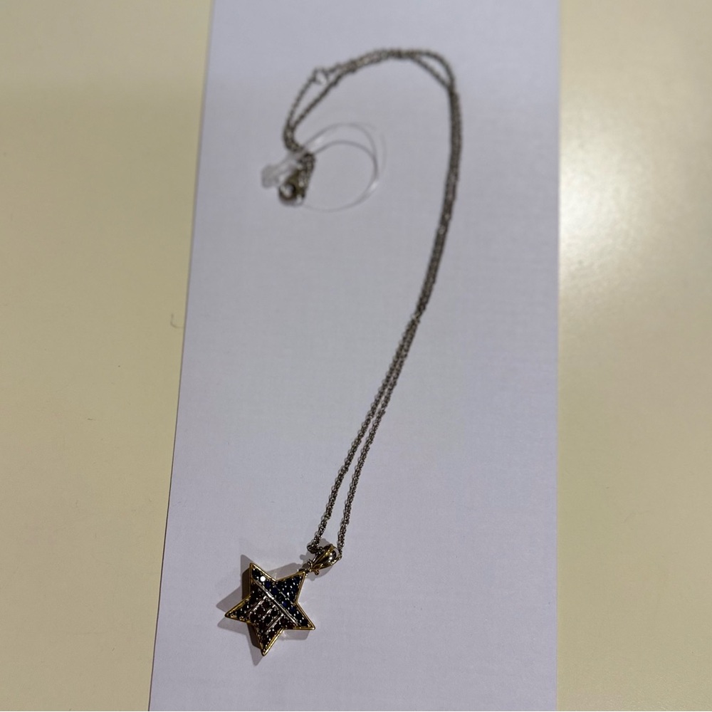 Silver and 14K Gold Star Pendant Necklace with Sapphire and Ruby American Flag